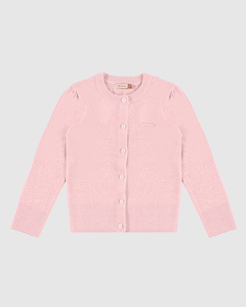 Cardigan Menina Gola Redonda Manga Longa Em Tricô Com Lurex - Carinhoso