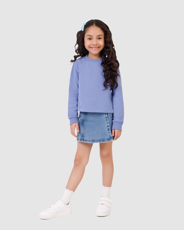 Shorts Saia Infantil Menina Evasê Bolso Lateral Em Jeans Moletom Malwee Kids