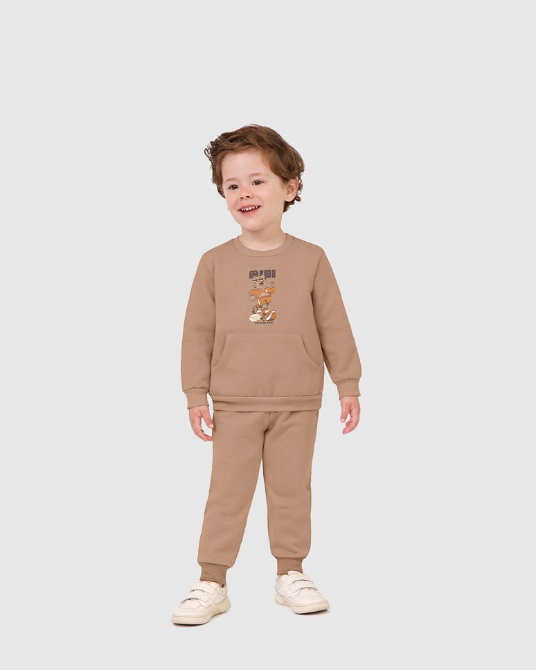 Conjunto Infantil Menino Mini Descolado Em Moletom Mesclado Malwee Kids