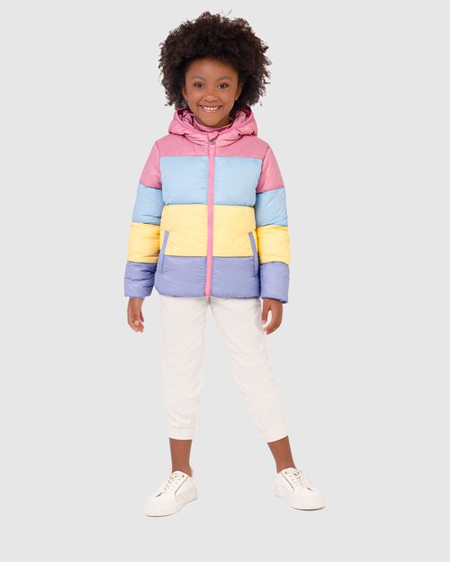 Jaqueta Infantil Menina Puffer Com Capuz Em Tafetá Malwee Kids