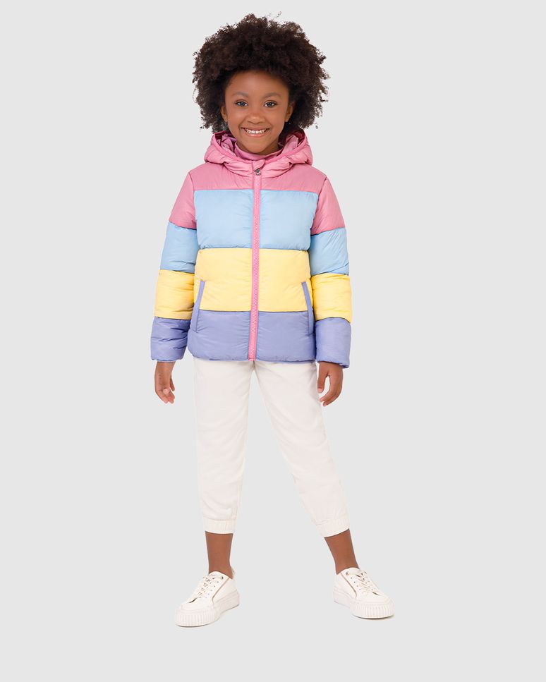 Jaqueta Infantil Menina Puffer Com Capuz Em Tafetá Malwee Kids