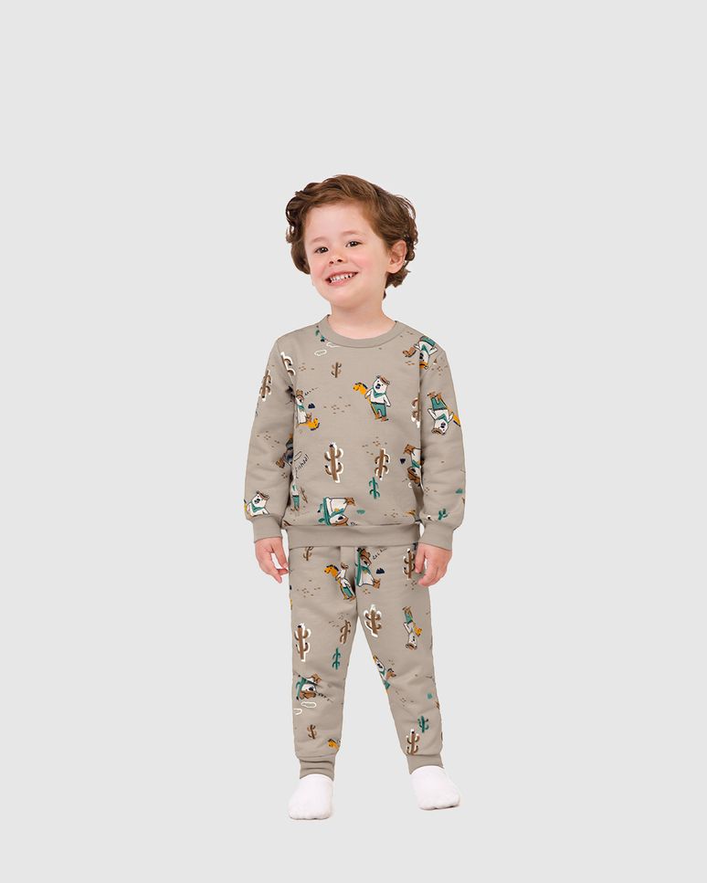 Pijama Longo Infantil Menino Blusão E Calça Em Moletom Flanelado Malwee Kids
