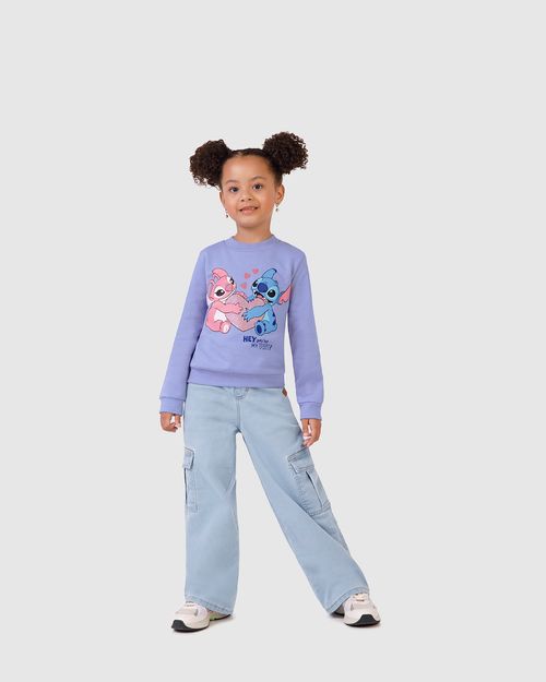 Blusão Infantil Menina My Fav Stitch Disney Em Moletom Malwee Kids