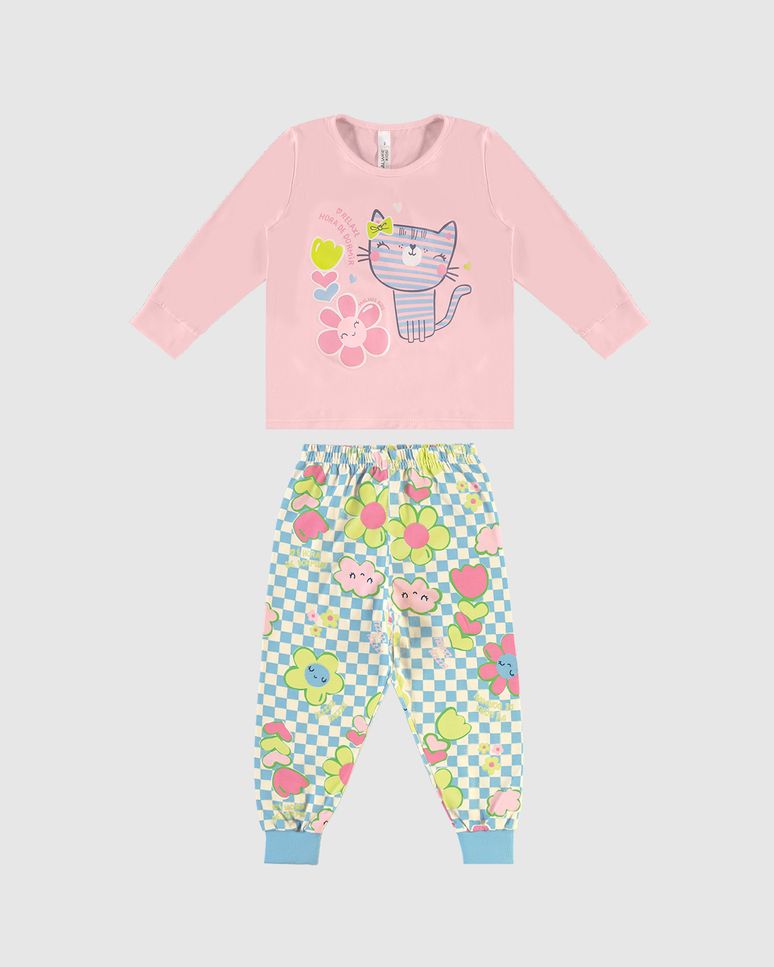 Pijama Longo Infantil Menina Brilha no Escuro com Fronha Malwee Kids