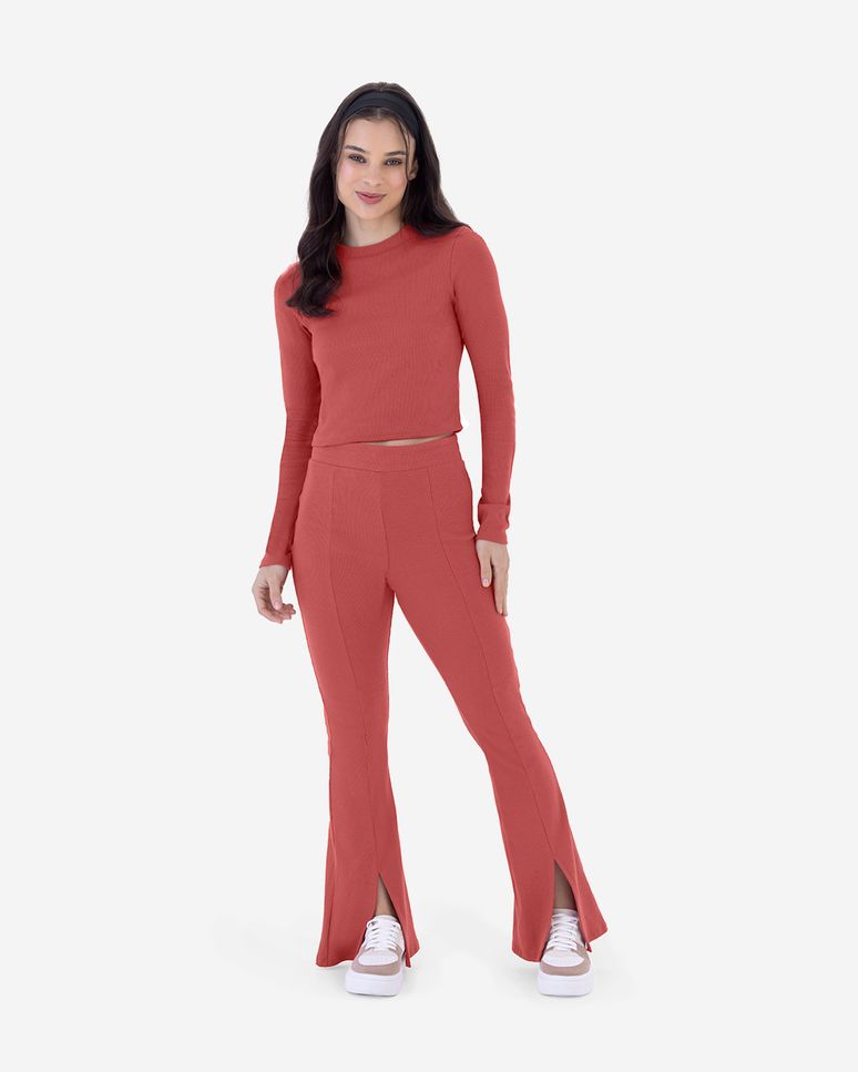 Conjunto Menina Blusa Cropped E Calça Bailarina Em Ribana Malwee Kids