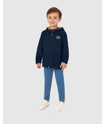 Jaqueta Infantil Menino Parka Com Capuz Em Moletom Flanelado Malwee Kids