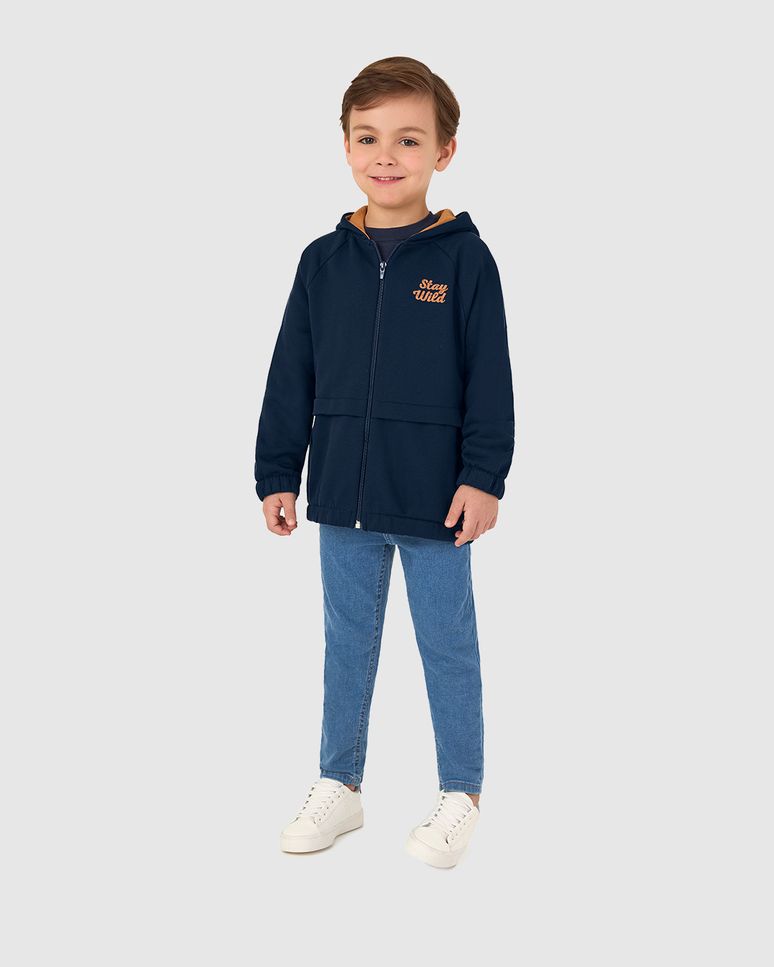Jaqueta Infantil Menino Parka Com Capuz Em Moletom Flanelado Malwee Kids