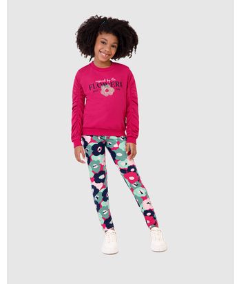 Conjunto Infantil Menina Blusão Flowers Bordado Paetê Malwee Kids