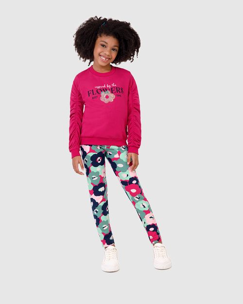 Conjunto Infantil Menina Blusão Flowers Bordado Paetê Malwee Kids