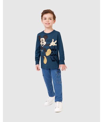 Camiseta Infantil Menino Manga Longa Mickey Disney Em Algodão Malwee Kids