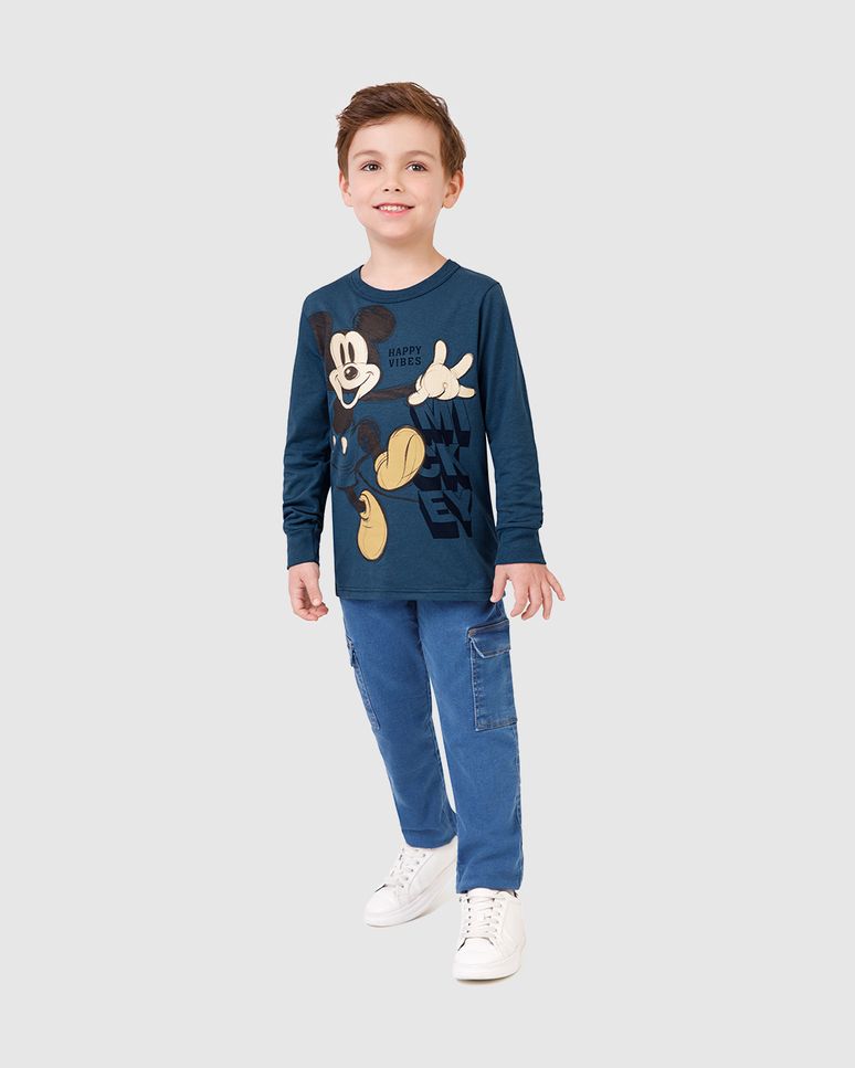 Camiseta Infantil Menino Manga Longa Mickey Disney Em Algodão Malwee Kids