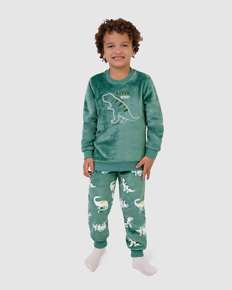Pijama Longo Infantil Menino Super Dino! Em Fleece Malwee Kids