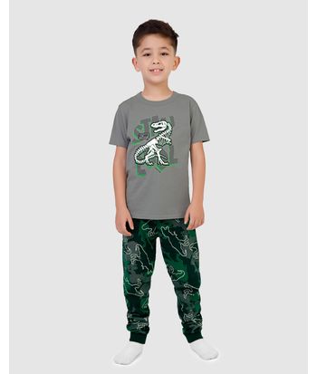 Pijama Longo Infantil Menino Estampa Brilha No Escuro Em Algodão Malwee Kids