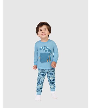 Pijama Longo Infantil Menino Aventura Com Aplique Interativo Malwee Kids