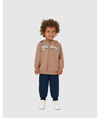 Conjunto Longo Infantil Menino Jaqueta Moletom Mescla Flanelado Malwee Kids