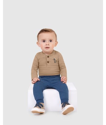Body Bebê Menino Peitilho Frontal Manga Longa Em Algodão Malwee Kids