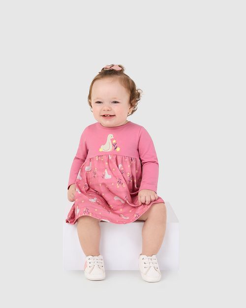 Vestido Infantil Rodado Manga Longa Em Algodão Malwee Kids