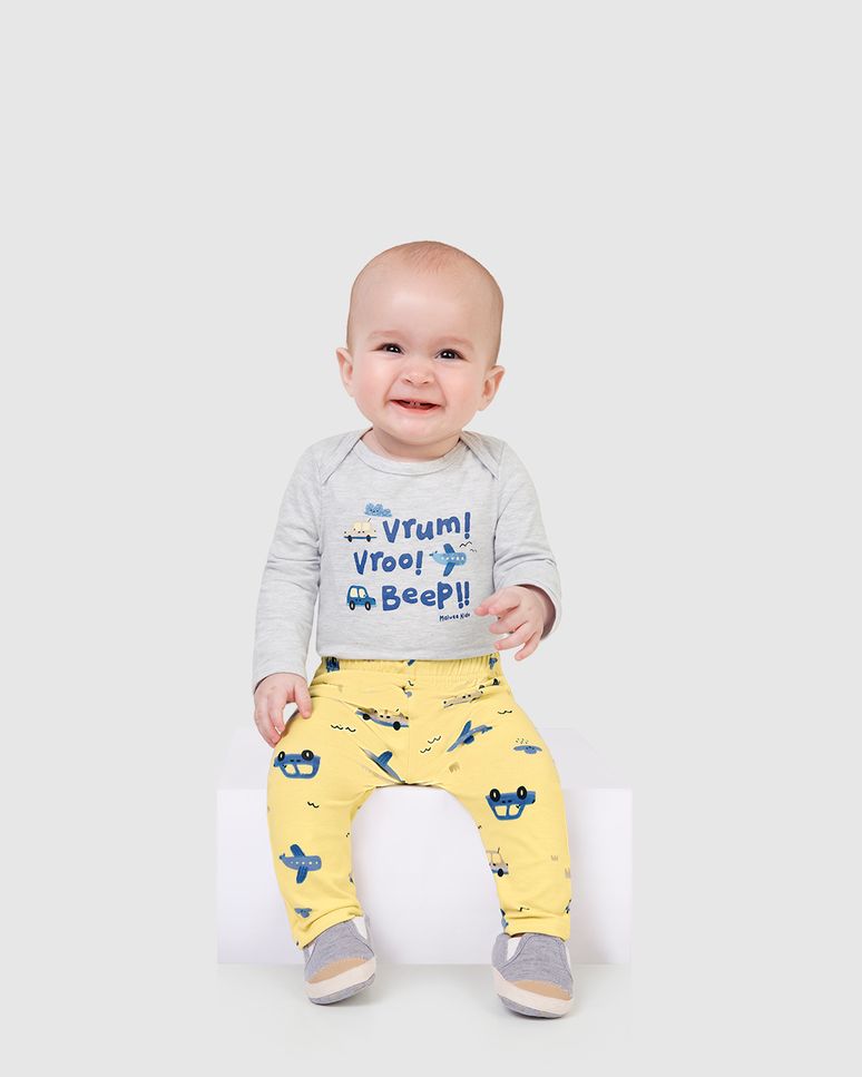 Body Bebê Menino Manga Longa Beep! Em Algodão Malwee Kids