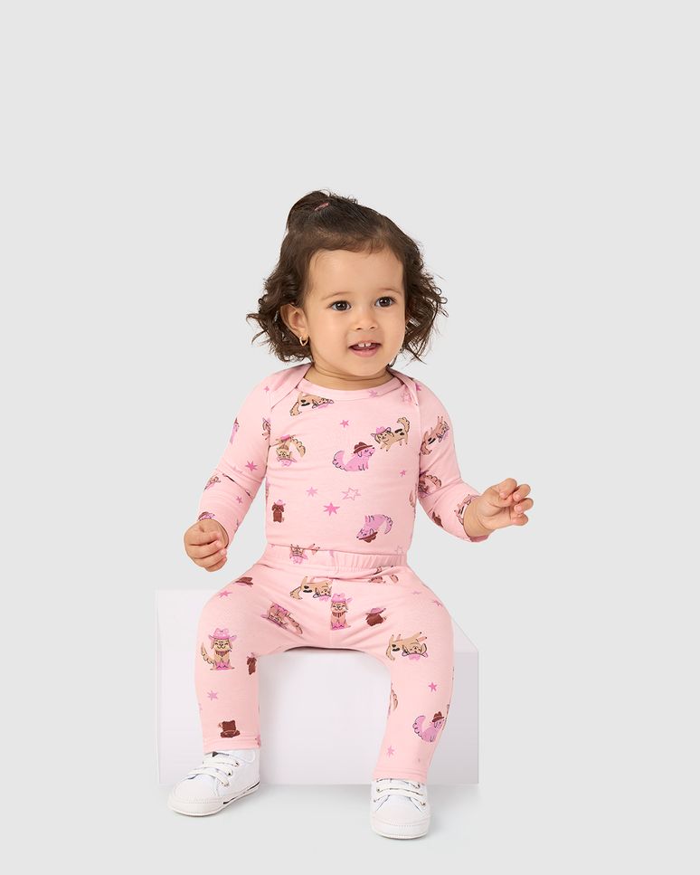 Body Bebê Menina Manga Longa Estampado Em Algodão Malwee Kids