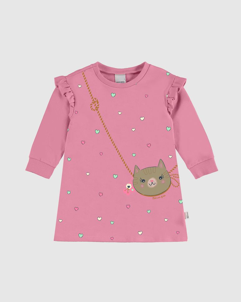 Vestido Infantil T-Shirt Manga Longa Em Moletinho Malwee Kids