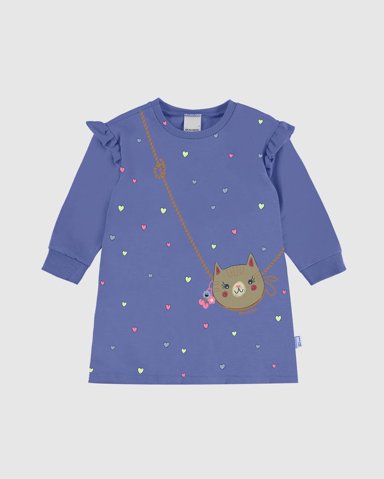 Vestido Infantil T-Shirt Manga Longa Em Moletinho Malwee Kids