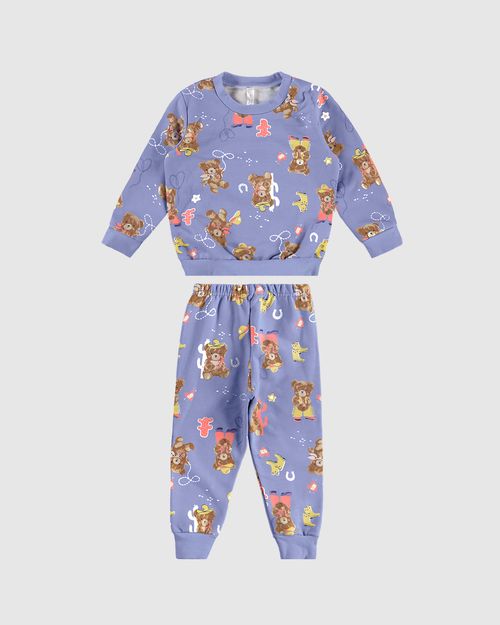 Pijama Longo Infantil Menina Estampa Ursinho Moletom Flanelado Malwee Kids