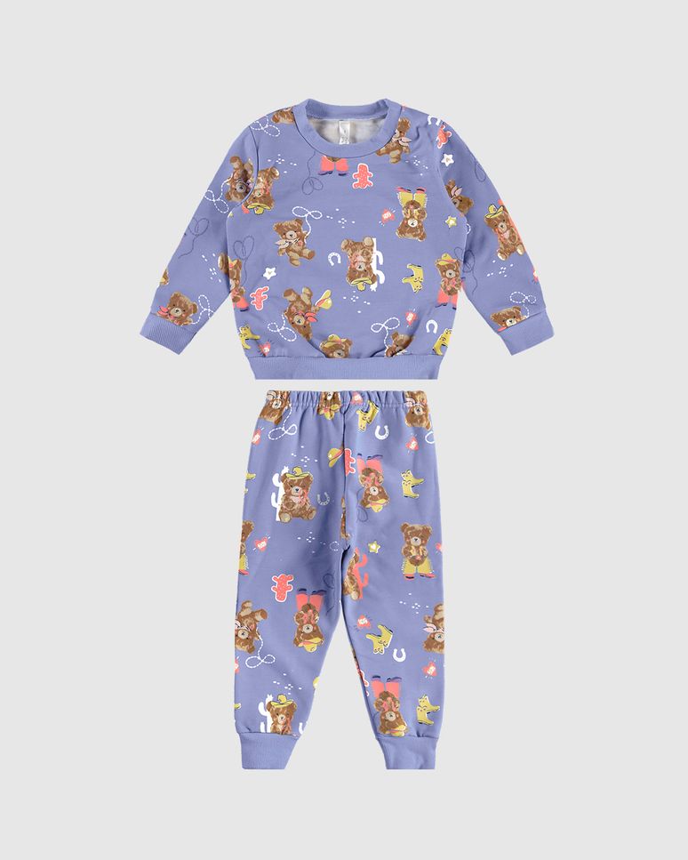 Pijama Longo Infantil Menina Estampa Ursinho Moletom Flanelado Malwee Kids