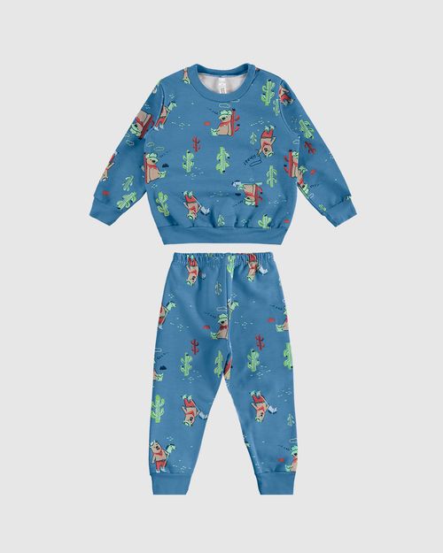 Pijama Longo Infantil Menino Blusão E Calça Em Moletom Flanelado Malwee Kids
