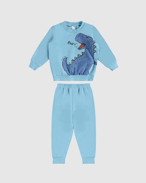 Conjunto Longo Infantil Menino Dinossauro Em Moletom Flanelado Malwee Kids