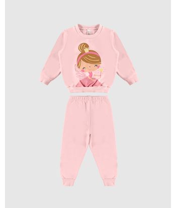 Pijama Longo Infantil Menina Blusão E Calça Em Moletom Flanelado Malwee Kids