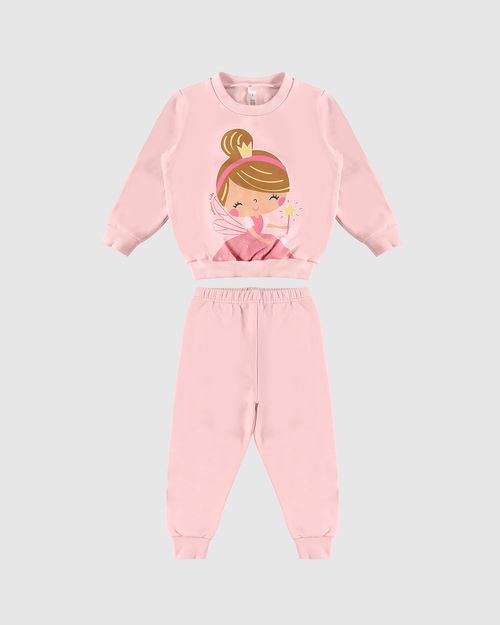 Pijama Longo Infantil Menina Blusão E Calça Em Moletom Flanelado Malwee Kids