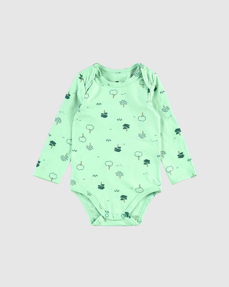 Body Bebê Unissex Manga Longa Estampa Árvores Em Algodão Malwee Kids