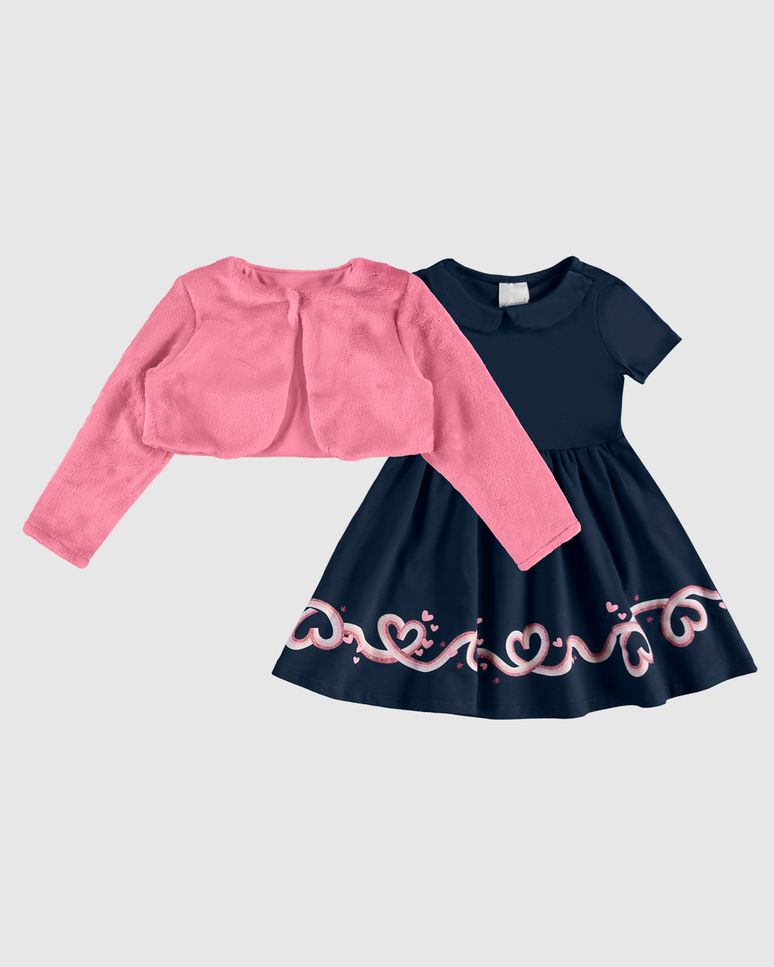 Conjunto Infantil Menina Casaco Pelúcia E Vestido Malwee Kids