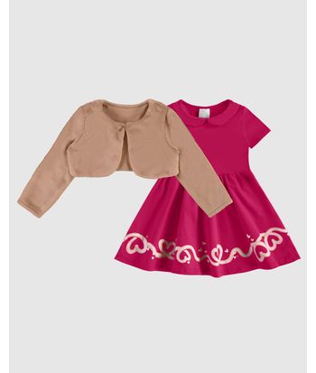 Conjunto Infantil Menina Casaco Pelúcia E Vestido Malwee Kids