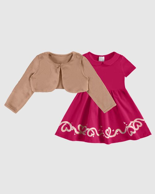 Conjunto Infantil Menina Casaco Pelúcia E Vestido Malwee Kids