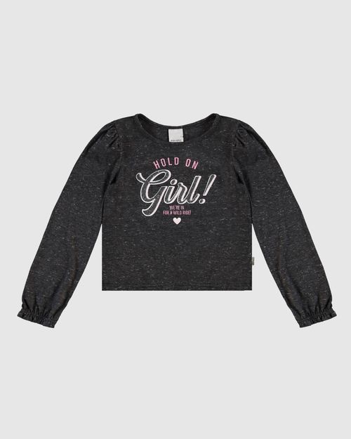Blusa Infantil Menina Manga Longa Hold On Girl! Em Malha Botonê Malwee Kids