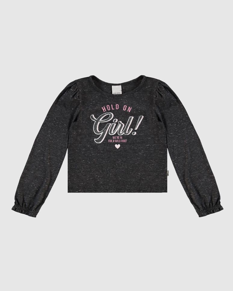 Blusa Infantil Menina Manga Longa Hold On Girl! Em Malha Botonê Malwee Kids