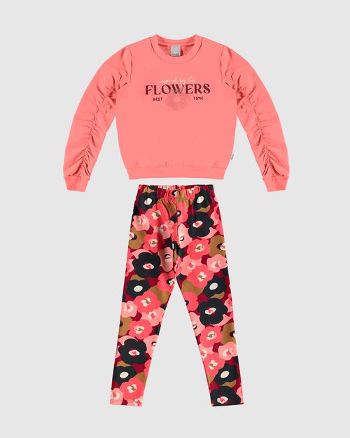 Conjunto Infantil Menina Blusão Flowers Bordado Paetê Malwee Kids