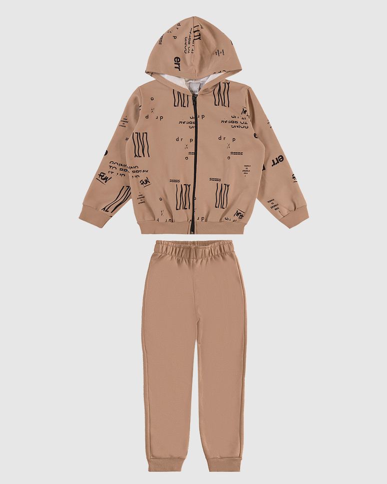 Conjunto Infantil Menino Jaqueta Com Capuz Em Moletom Flanelado Malwee Kids