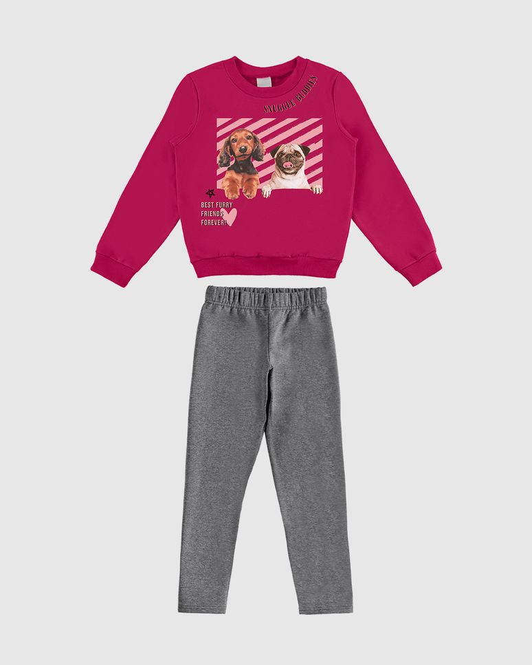 Conjunto Infantil Menina Blusão E Legging Em Moletom Flanelado Malwee Kids