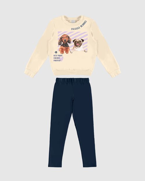 Conjunto Infantil Menina Blusão E Legging Em Moletom Flanelado Malwee Kids
