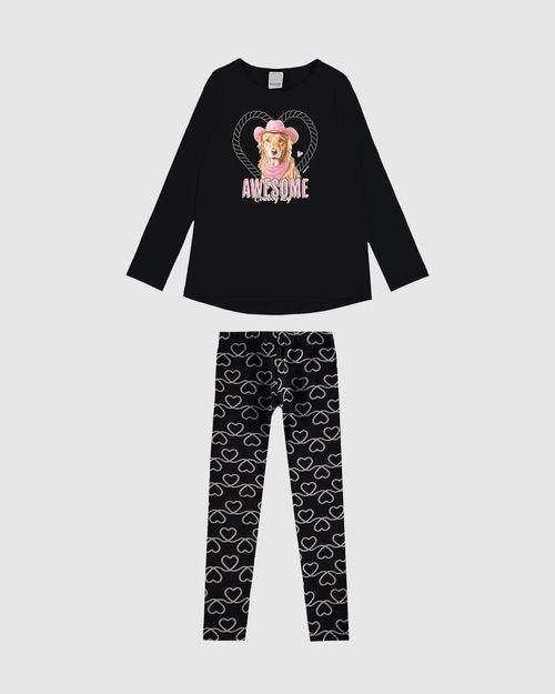 Conjunto Longo Infantil Menina Awesome Cowboy Dog Em Algodão Malwee Kids