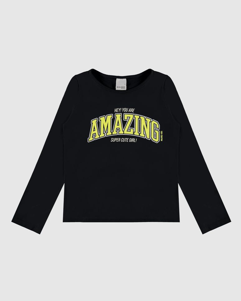 Blusa Infantil Menina Manga Longa Amazing Em Algodão Malwee Kids