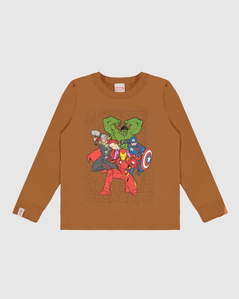 Camiseta Infantil Menino Manga Longa Estampa Avengers Em Algodão Malwee Kids