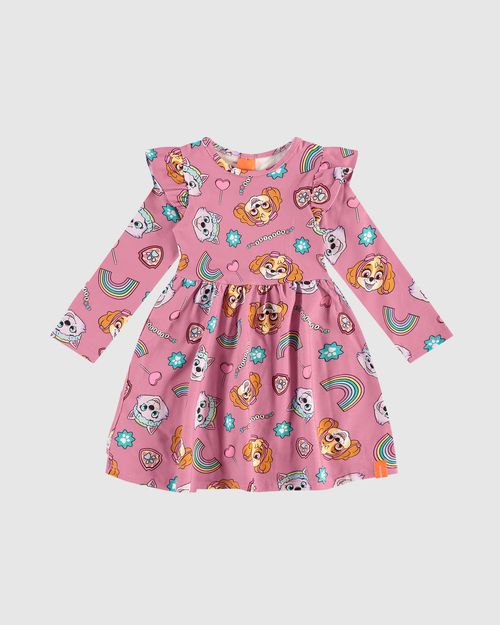 Vestido Infantil Manga Longa Patrulha Canina Em Algodão Malwee Kids