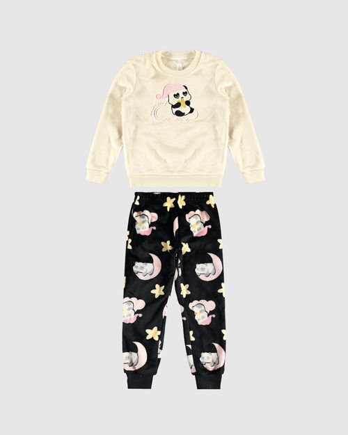 Pijama Longo Infantil Menina Urso Panda Em Fleece Malwee Kids