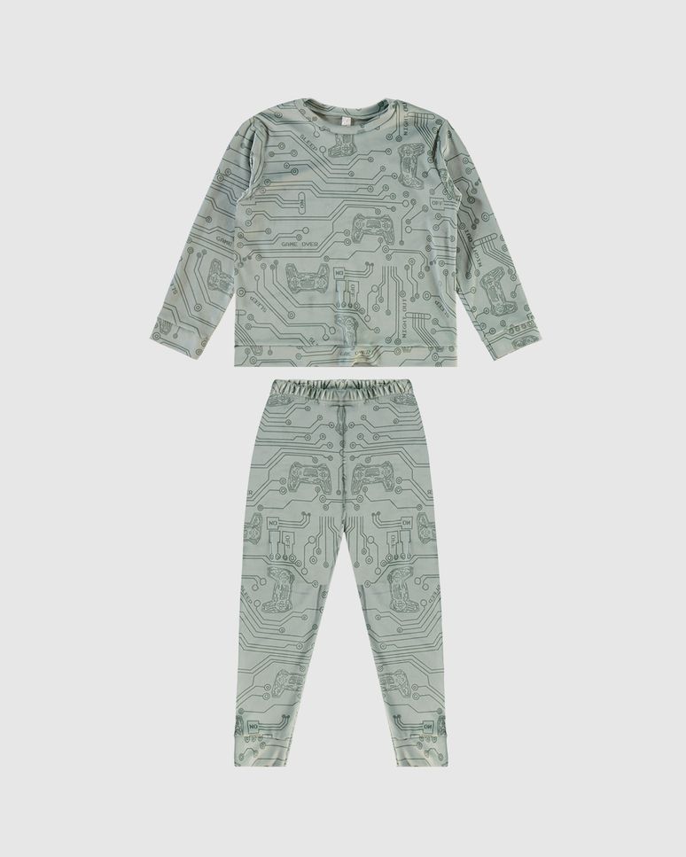 Pijama Longo Infantil Menino Estampa Lettering Em Malha Plush Malwee Kids