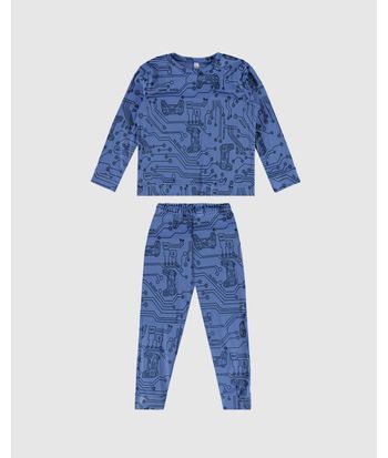 Pijama Longo Infantil Menino Estampa Lettering Em Malha Plush Malwee Kids