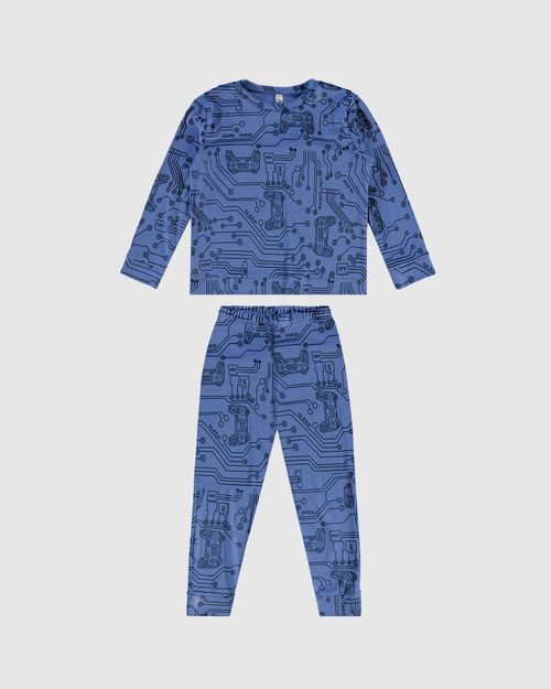 Pijama Longo Infantil Menino Estampa Lettering Em Malha Plush Malwee Kids