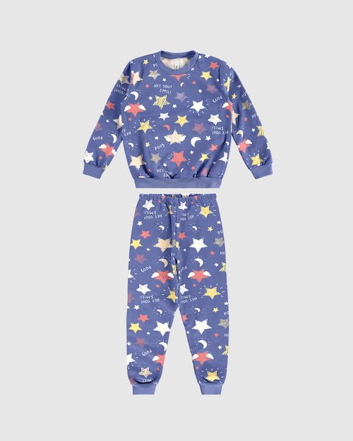 Pijama Longo Infantil Menina Estrelas Em Moletom Flanelado Malwee Kids